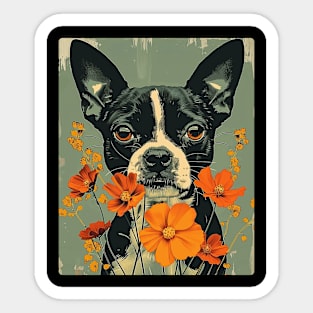 Boston Terrier Flowers Photo Art Design For Dog Onwer Sticker